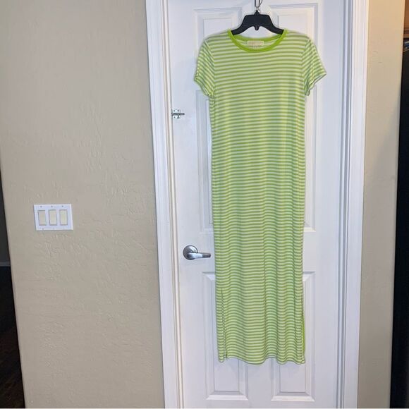 Michael Michael Kors Neon Green Striped Maxi Dress Size Medium - Picture 1 of 8